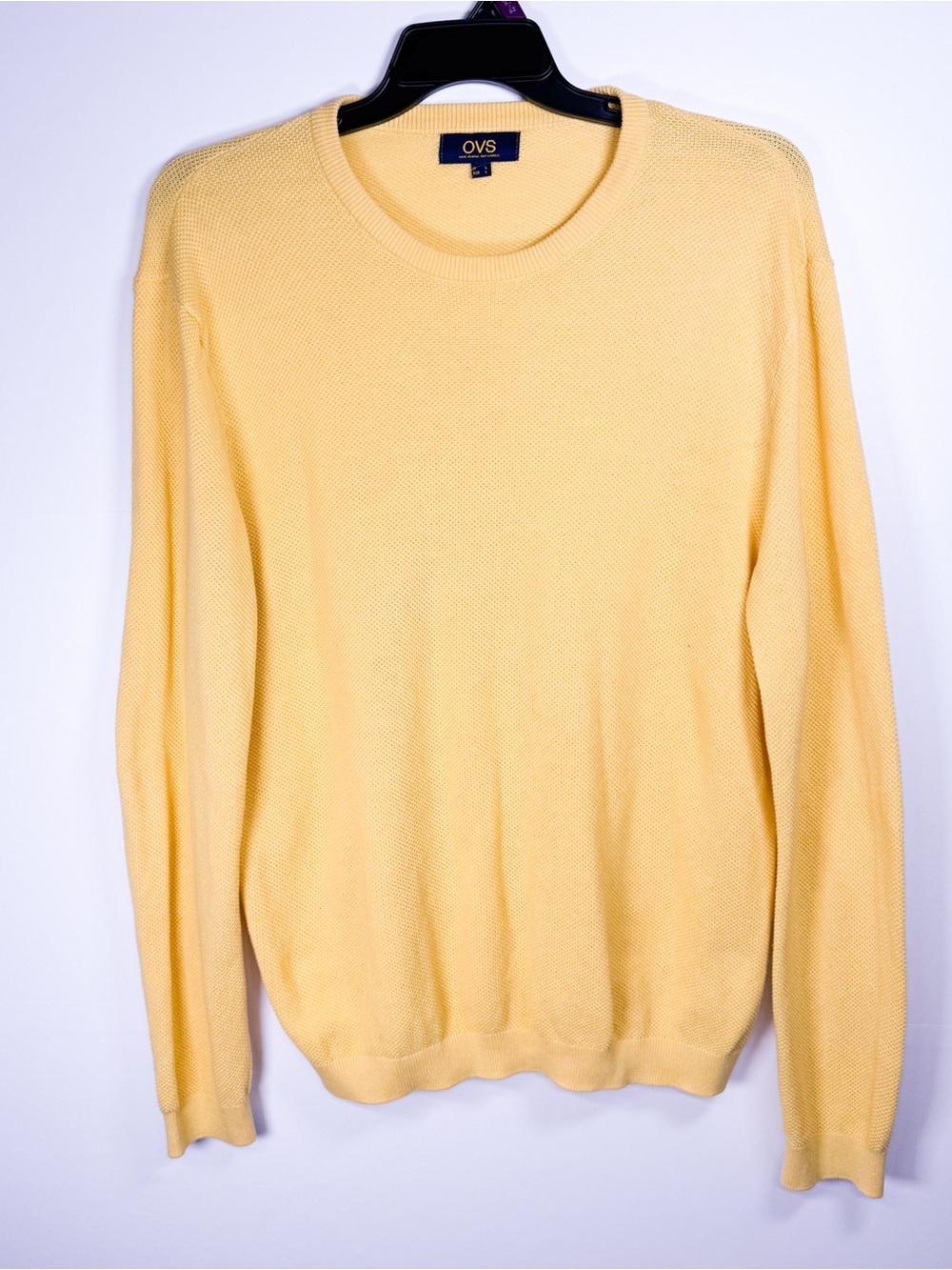 OVS Men’s Crew Neck Textured Italian Knit Butter Yellow Long Sleeve Sweater Sz L